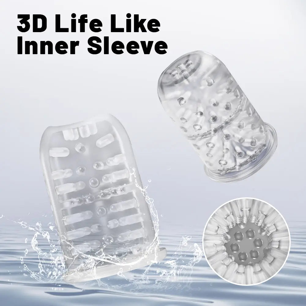 3D textured TPE inner sleeve of the Fizzglow Piston male masturbator with ribbed beads and realistic chamber design