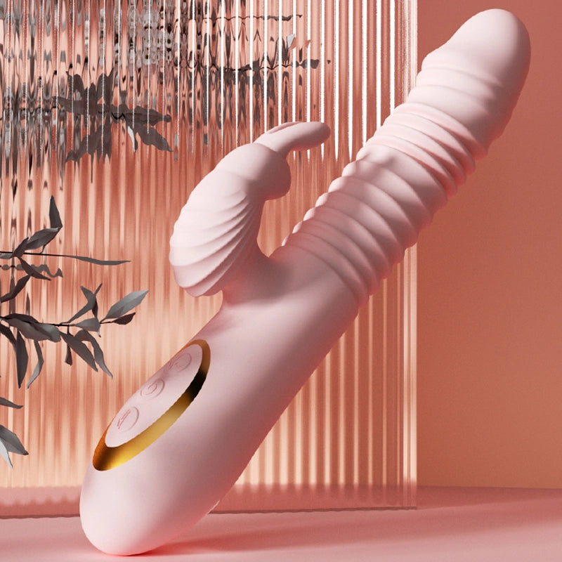 Pulse-Thrust Rabbit Vibrator, Triple-Motor G-Spot & C-Spot Stimulation with 30mm Auto-Telescopic Thrusting &42℃ Intelligent Heating? Fizzglow