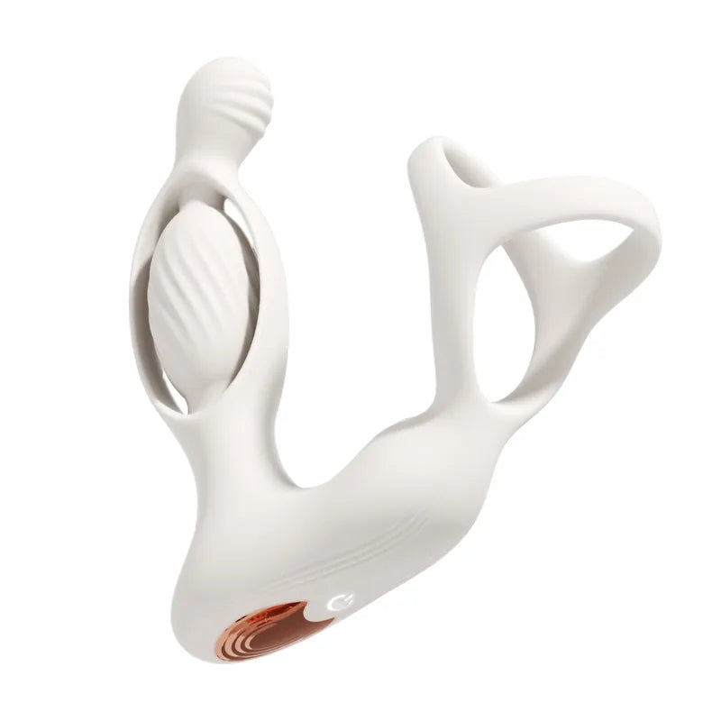 Fizzglow Vigor Anal Vibrator and Triple-Action Prostate Massager with Triple-Ring Support