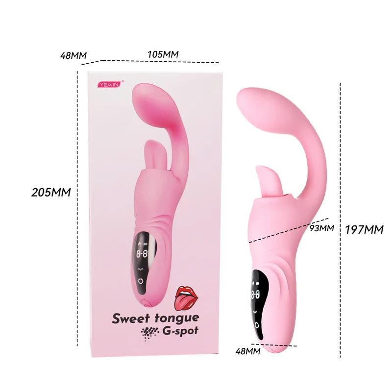 Pink EmberPulse G-Spot Rabbit Vibrator with LCD display and vibrating tongue