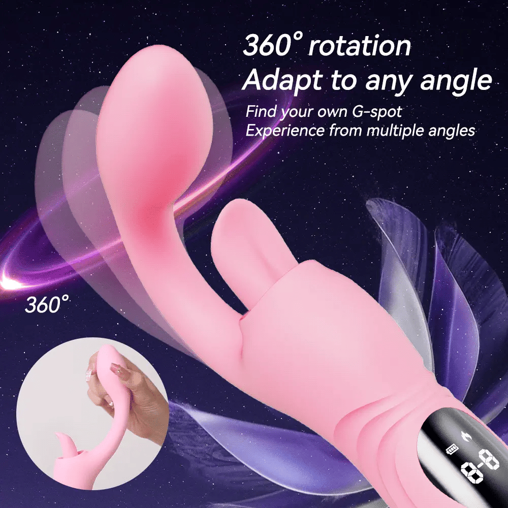 Pink EmberPulse G-Spot Rabbit Vibrator with LCD display and vibrating tongue