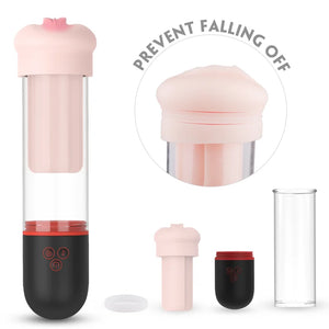 Abyss Automatic Penis Pump Stroker with stealthy black design and realistic TPE sleeve