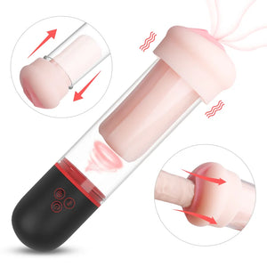 Abyss Automatic Penis Pump Stroker with stealthy black design and realistic TPE sleeve