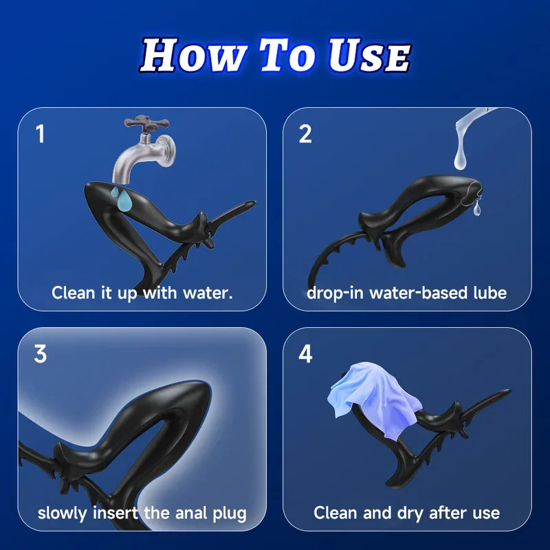 Black Anchor male butt plug featuring a 4-stage adjustable metal frame for safe anal expansion