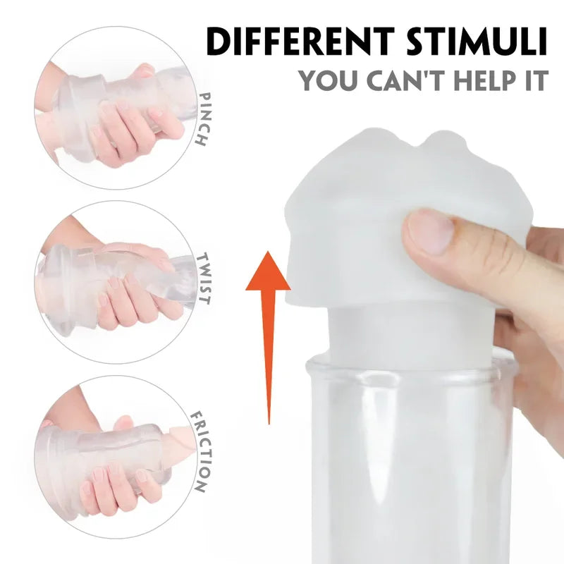 Vortex Automatic Penis Pump Stroker with transparent cylinder and realistic TPE sleeve