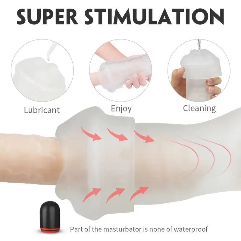 Vortex Automatic Penis Pump Stroker with transparent cylinder and realistic TPE sleeve