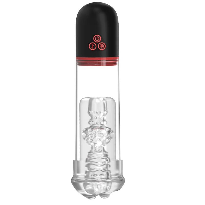 Vortex Automatic Penis Pump Stroker with transparent cylinder and realistic TPE sleeve