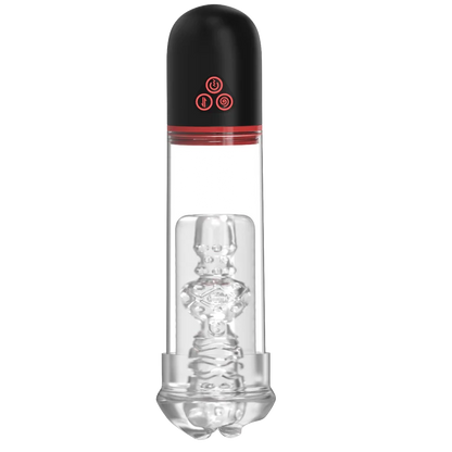 Vortex Automatic Penis Pump Stroker with transparent cylinder and realistic TPE sleeve