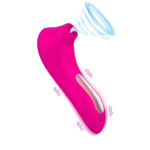 Fizzglow Breeze C-curved clitoral suction massager in rose red with rose gold trim