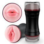 Shift dual-ended male masturbator with non-slip grip and 3D textured tunnels
