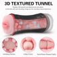 Shift dual-ended male masturbator with non-slip grip and 3D textured tunnels