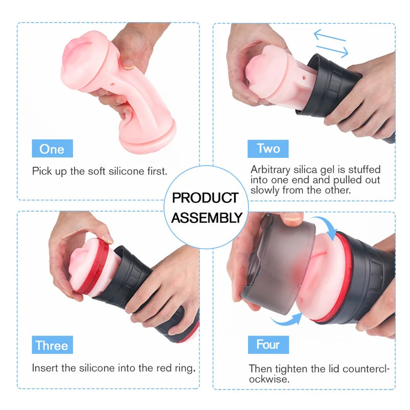 Shift dual-ended male masturbator with non-slip grip and 3D textured tunnels