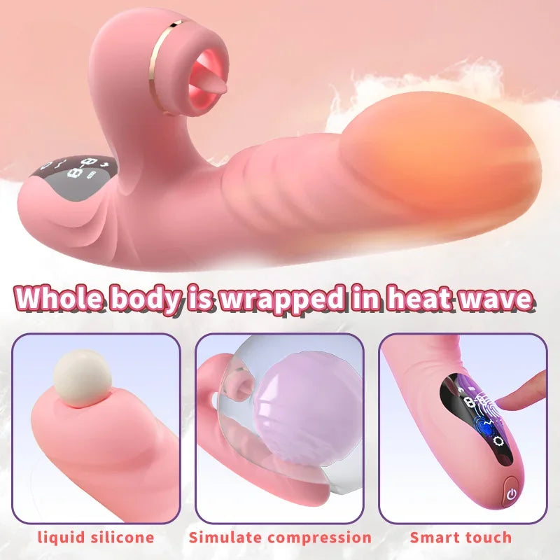 Pink SilkRipple G-Spot Rabbit Vibrator with thrusting and LCD display