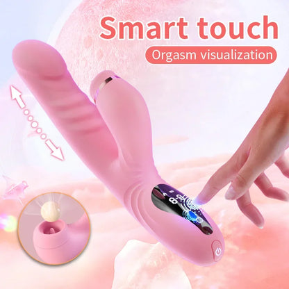 Pink SilkRipple G-Spot Rabbit Vibrator with thrusting and LCD display