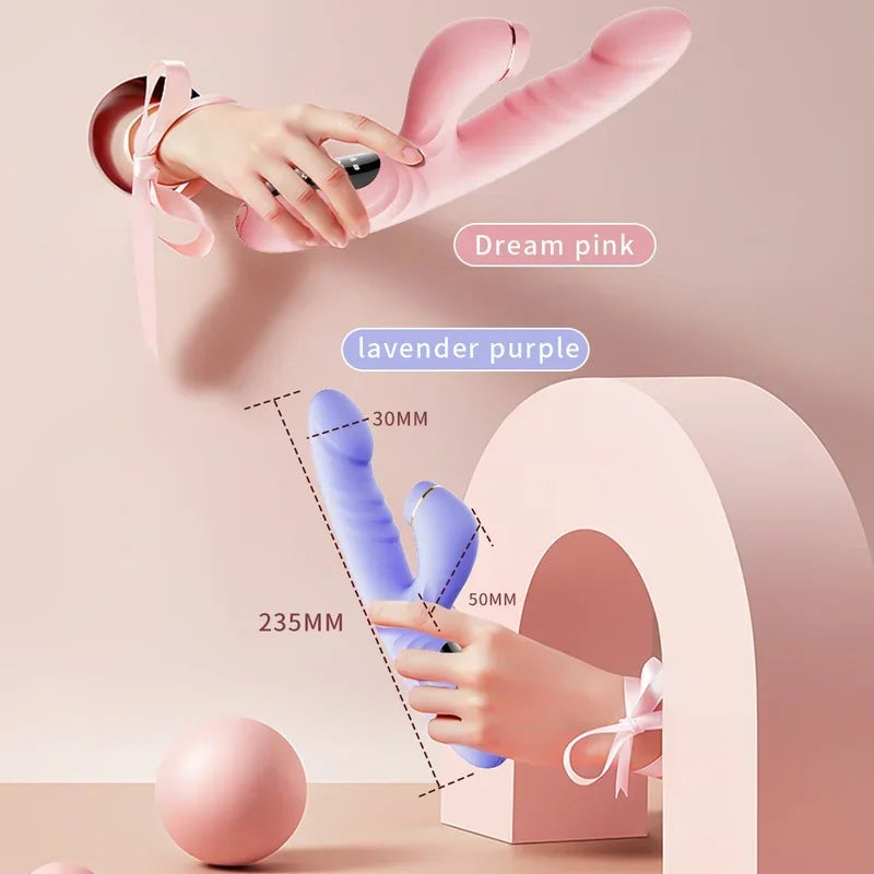 Pink SilkRipple G-Spot Rabbit Vibrator with thrusting and LCD display