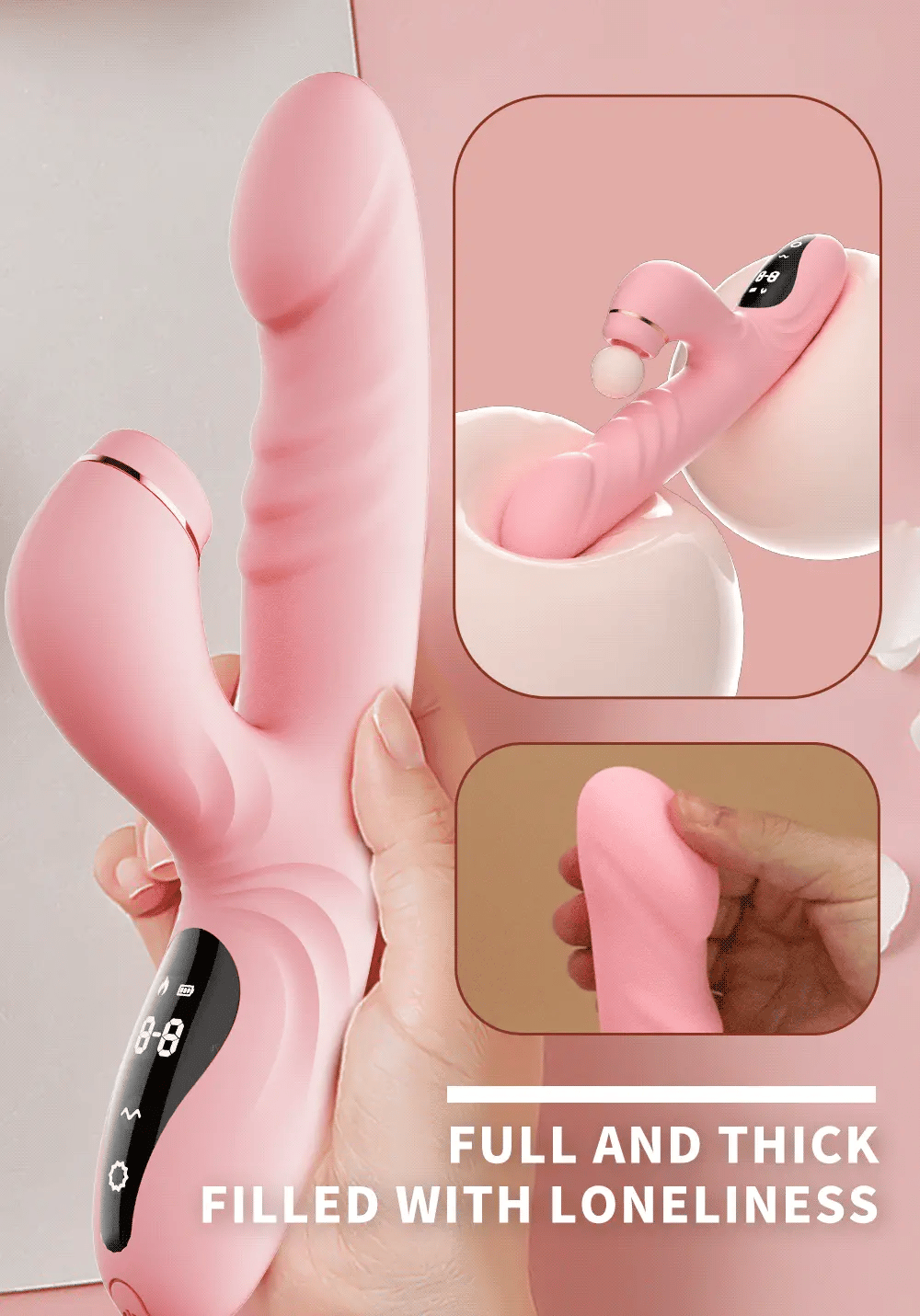 Pink SilkRipple G-Spot Rabbit Vibrator with thrusting and LCD display