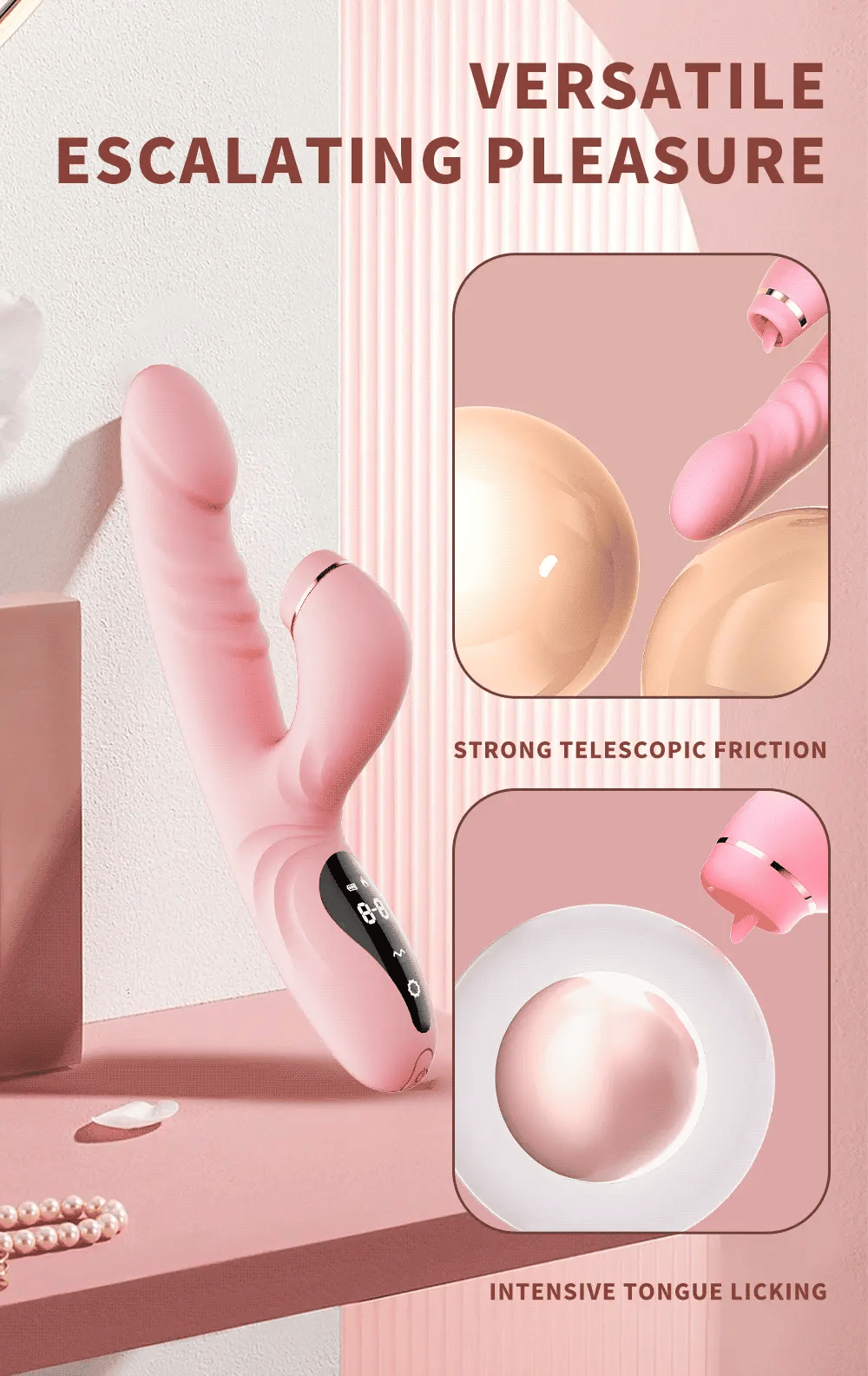 Pink SilkRipple G-Spot Rabbit Vibrator with thrusting and LCD display