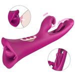 Sola G-Spot Rabbit Vibrator in burgundy showing its dual-end design with a tapping shaft, rabbit-ear stimulator, and a tongue-licking base.