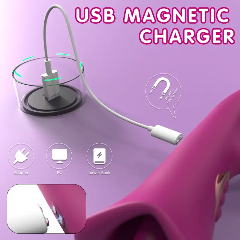 Sola G-Spot Rabbit Vibrator in burgundy showing its dual-end design with a tapping shaft, rabbit-ear stimulator, and a tongue-licking base.