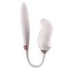 Switch detachable 2-in-1 app-controlled g-spot vibrator showing sonic sucking nozzle and pulse-thrusting shaft connected by a soft silicone cord