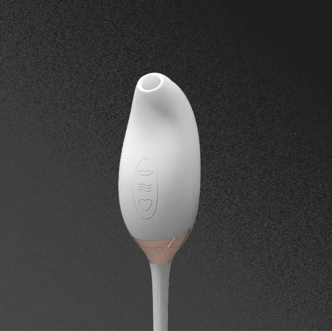 Switch detachable 2-in-1 app-controlled g-spot vibrator showing sonic sucking nozzle and pulse-thrusting shaft connected by a soft silicone cord