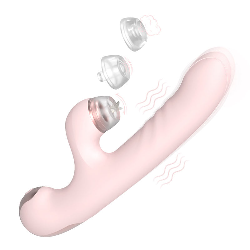 Telescopic Thrusting Rabbit Vibrator with Interchangeable Suction Heads  Fizzglow