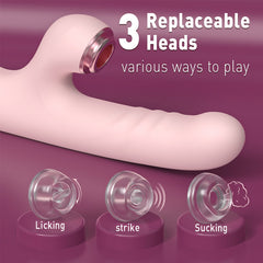 Telescopic Thrusting Rabbit Vibrator with Interchangeable Suction Heads  Fizzglow