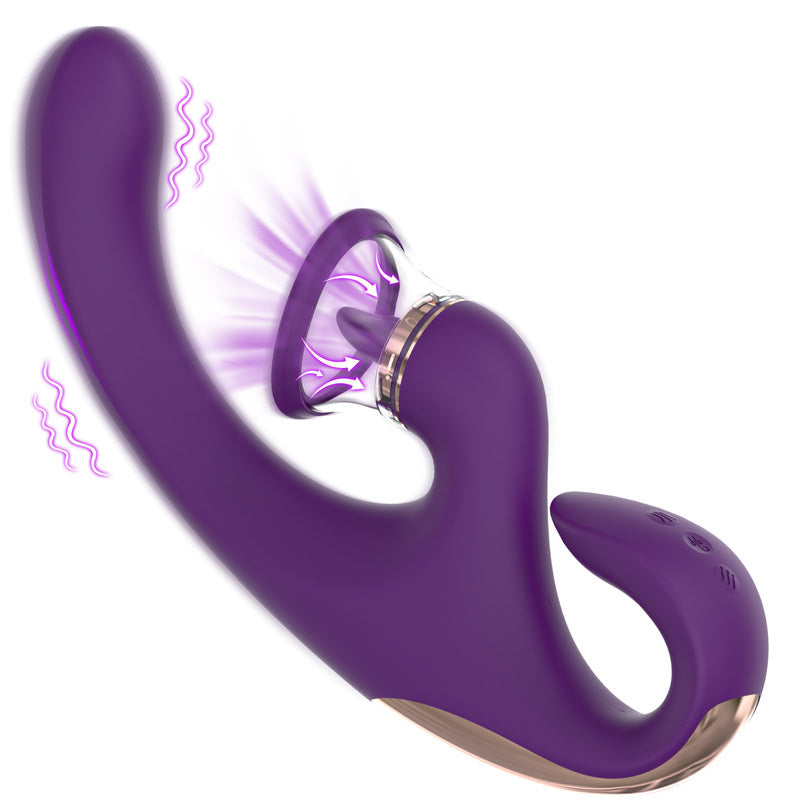 Violet Caress 3-in-1 Licking &amp; Suction Rabbit Vibrator? Fizzglow