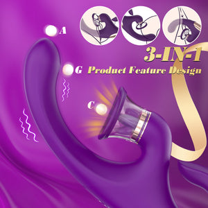 Violet Caress 3-in-1 Licking &amp; Suction Rabbit Vibrator  Fizzglow