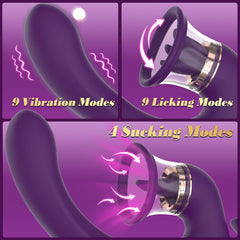 Violet Caress 3-in-1 Licking &amp; Suction Rabbit Vibrator  Fizzglow