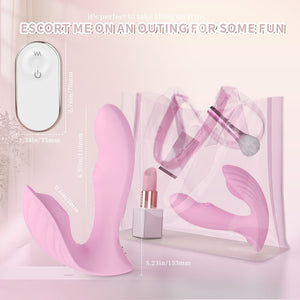 Magenta wearable panty vibrator with wireless remote control, smooth silicone texture for clitoral stimulation. 