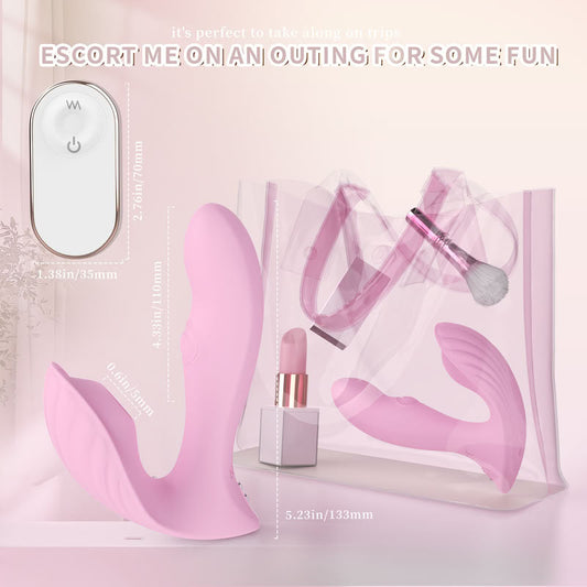 Magenta wearable panty vibrator with wireless remote control, smooth silicone texture for clitoral stimulation. 