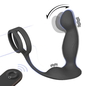 Apex Anal Prostate Vibrator with dual cock ring and wireless remote control showing dual-zone stimulation