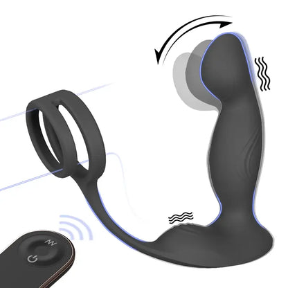 Apex Anal Prostate Vibrator with dual cock ring and wireless remote control showing dual-zone stimulation