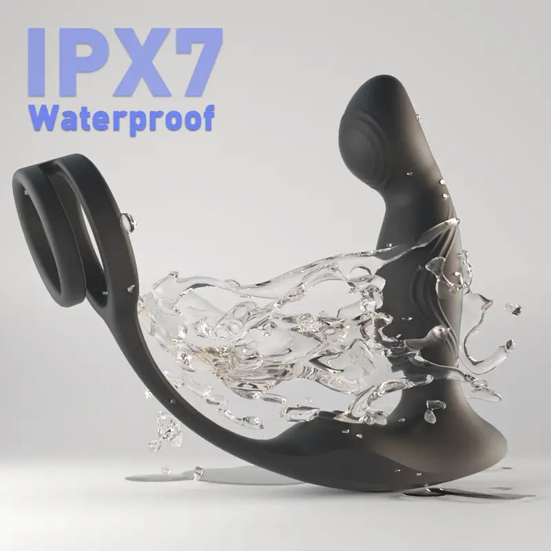 Apex Anal Prostate Vibrator being splashed with water demonstrating IPX7 waterproof rating