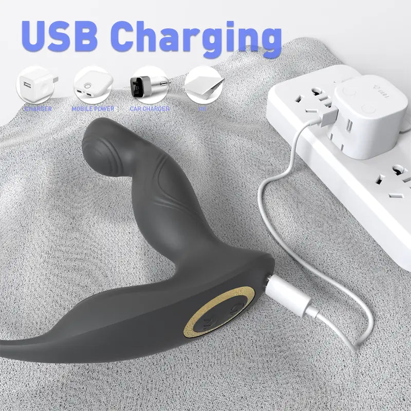 Magnetic USB charging cable connected to the base of the Apex Anal Prostate Vibrator