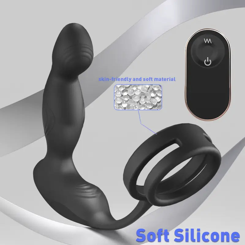Close-up view of the skin-friendly soft silicone material and dual rings on Apex Anal Prostate Vibrator