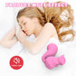 Lifestyle shot of the cute pink squirrel vibrator on a bed, highlighting its discreet design. 