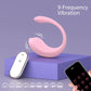 Pink Contour app-controlled panty vibrator with 9-frequency vibration mode icons, remote, and smartphone interface