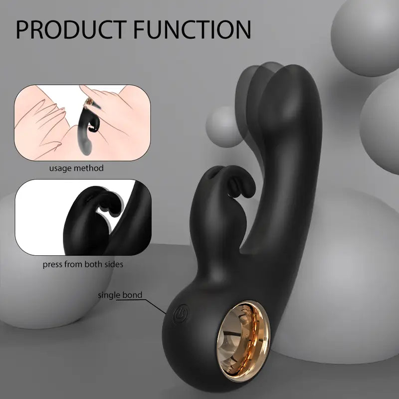 Cove Ring-Handle G-Spot Rabbit Vibrator with metallic gold ring base and flexible bunny ears.