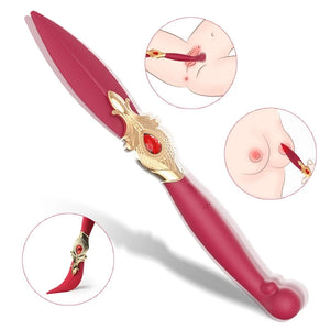 Plume 9-frequency female g-spot vibrator with flexible premium silicone shaft and elegant rose red feather styled base