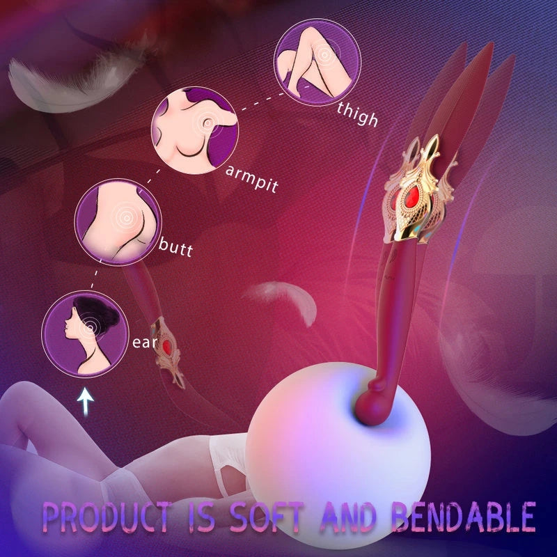 Plume 9-frequency female g-spot vibrator with flexible premium silicone shaft and elegant rose red feather styled base