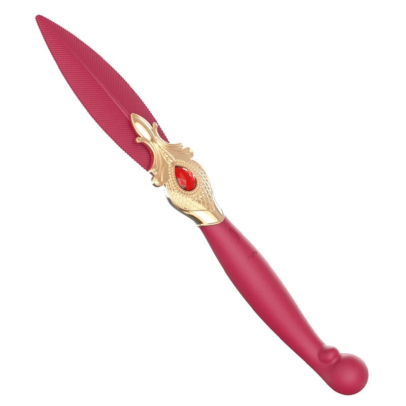 Plume 9-frequency female g-spot vibrator with flexible premium silicone shaft and elegant rose red feather styled base