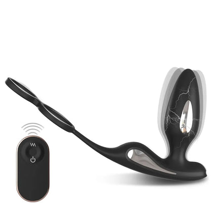 Fizzglow Apex Remote Control Anal Prostate Vibrator in Matte Black with dual sizing cock rings.
