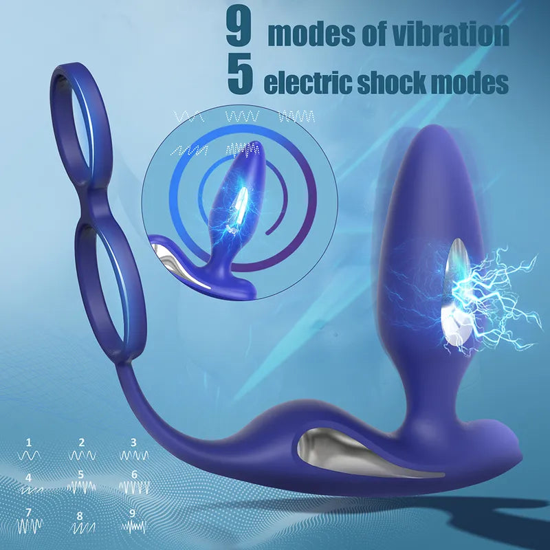 9 vibration rhythms and 5 microcurrent electro-pulse modes diagram for Apex Anal Prostate Massager.