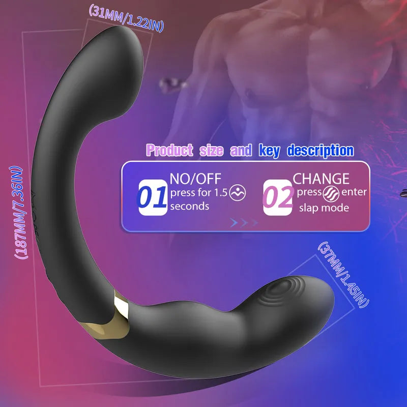 Dimension diagram of Arc Anal Vibrator highlighting slimmer 1.22-inch and 1.46-inch dual-size tips for beginner progression