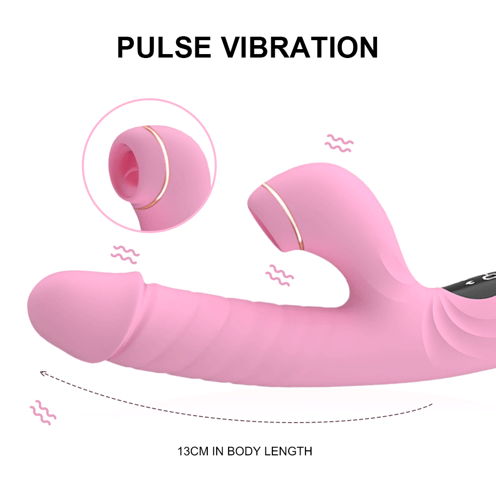 Beam Telescopic G-Spot Rabbit Vibrator with pink silicone body and smart LCD touch panel for custom heating