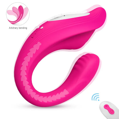 The Fizzglow Bend G-Spot Wearable Vibrator featuring a 270-degree flexible silicone shaft shown alongside an ergonomic wireless remote control for hands-free pleasure.