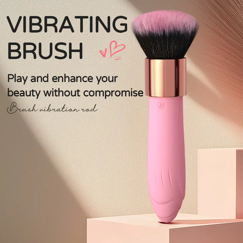 Fizzglow Caress G-Spot Vibrator in pastel pink standing upright featuring a discreet makeup brush silhouette