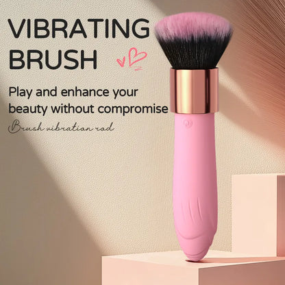 Fizzglow Caress G-Spot Vibrator in pastel pink standing upright featuring a discreet makeup brush silhouette